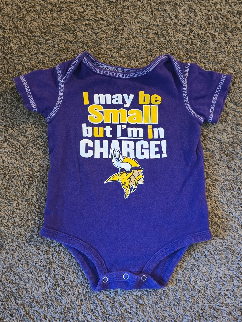6/9M MN Vikings 'I May Be Small But I'm In Charge' Purple Bodysuit